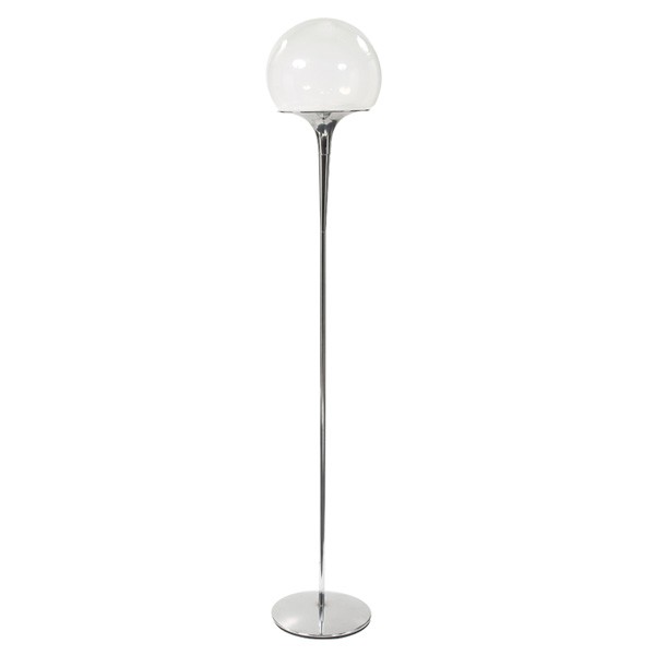 Reggiani floor lamp, Italy, blown glass shade, sig: Reggiani floor lamp, Italy, polished steel base with blown glass shade, marked on base "Reggiani Made in Italy", 12"dia. x 66"h, excellent condition