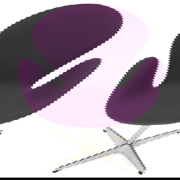 Arne Jacobsen Swan chair Fritz Hansen 2007 purple: Arne Jacobsen Swan chair, by Fritz Hansen, 2007, foam-covered fiberglass shell with purple wool upholstery over a four-point base, swivels, original black plastic glides, Fritz Hansen cloth label and