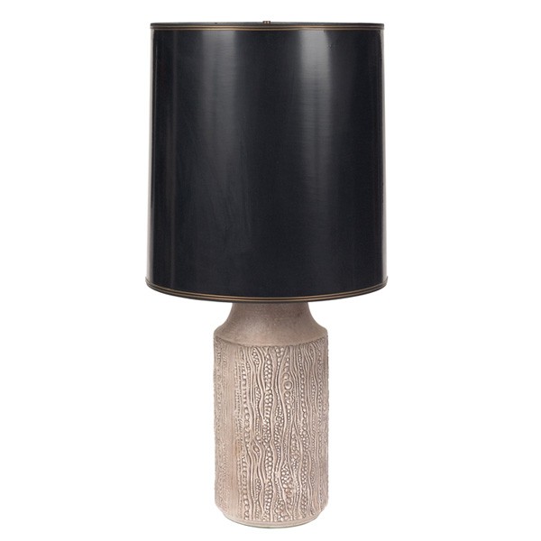 Carstens Tonnieshof table lamp, Germany, ceramic: Carstens Tonnieshof table lamp, Germany, ceramic, textured body with light tan glaze, black drum shade, base: 20"h, with shade: 32"h, mint condition