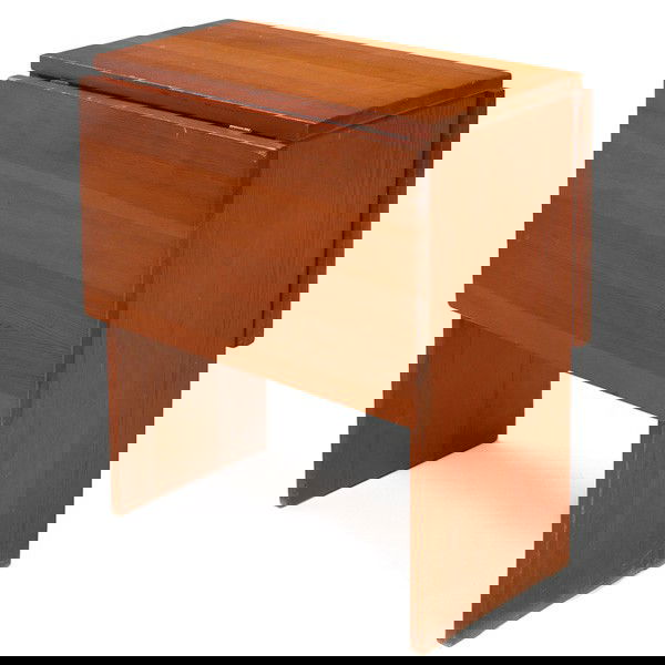 Carl Malmsten drop-leaf occasional table, pine: Carl Malmsten drop-leaf occasional table, Sweden, two views shown, pine, sides lift and swivel to center over base to enlarge surface area, original finish, signed with 'CM' brand, open: 34"w x 22"d x