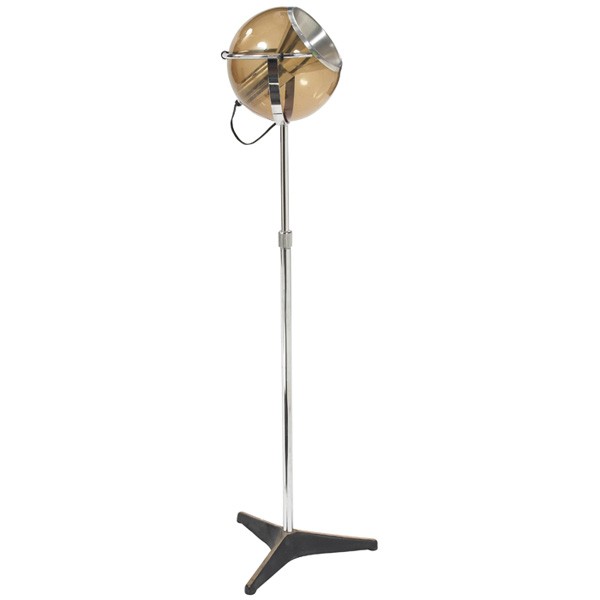 Raak floor lamp, Netherlands, smoked glass shade: Raak floor lamp, the Netherlands, chromed steel with adjustable smoked glass globe and aluminum shade, 51"h, excellent condition