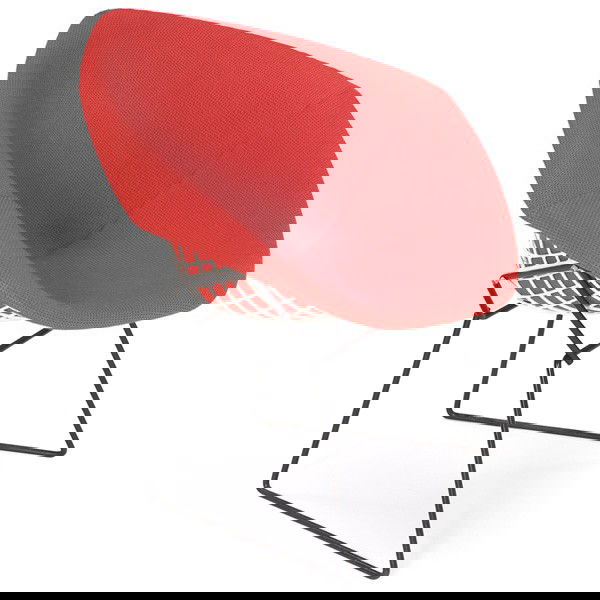 Harry Bertoia Diamond chair, Knoll, white and blac: Harry Bertoia Diamond chair, by Knoll, white plastic-coated wire seat over black base, original red-orange wool seat, "H.G. Knoll Products", 34"w x 28"d x 30"h, very good original condition