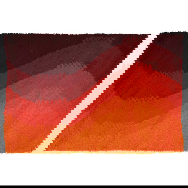 Ege Rya rug, Denmark, wave pattern, red and orange: Ege Rya rug, Denmark, 100 percent wool, wave pattern in dark red and orange, signed with Ege Rya label and marked "Gotland 90", 110" x 72", excellent condition