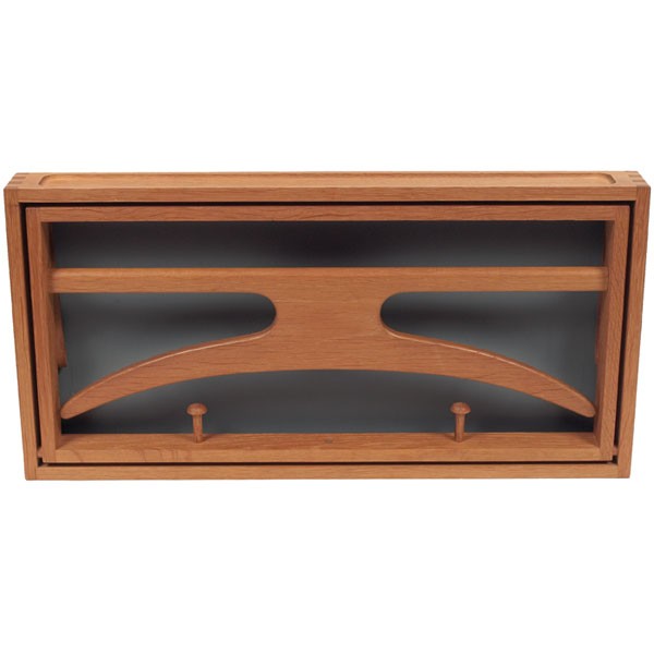 Poul Ostergaard and Adam Hoff teak valet Virum: Poul Ostergaard and Adam Hoff wall-mounted valet, by Virum, Denmark, teak with leather straps, original finish, signed with two labels, closed: 22"w x 11"h, excellent condition