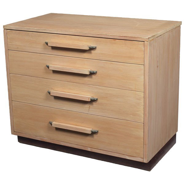Eliel Saarinen and Pipsan Saarinen cabinet: Eliel Saarinen and Pipsan Swanson Saarinen cabinet, by Johnson Furniture, Grand Rapids, MI, 1940s, birch, four drawers with original metal and wood pulls, signed with metal tag in drawer, original fin