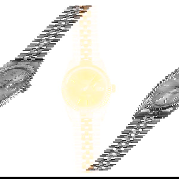 Rolex wristwatch, Oyster Perpetual Datejust: Rolex wristwatch, Oyster Perpetual Datejust, stainless steel and 18k gold bracelet, face marked "Rolex Oyster Perpetual Datejust," dial is approximately 1 and 1/8"w, in good working order, light scrat