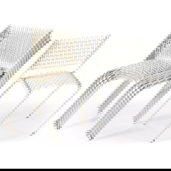 David Rowland "Sof-Tech" chairs, six, Thonet: David Rowland "Sof-Tech" chairs, six, by Thonet, flexible white coated seats and backrests in white enameled metal frames, 19.5"w x 19"d x 30"h, some rust, good condition