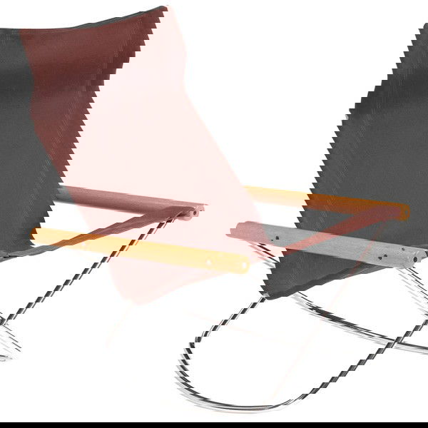 Takeshi Nii "NY" folding rocking chair, Japan: Takeshi Nii "NY" folding rocking chair, Japan, tubular chromed frame with beech wood supports and original brown canvas sling seat, original finish, 25"w x 32"d x 34"h, excellent original condition