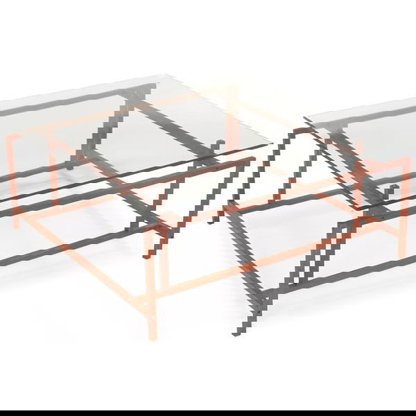 Komfort Danish coffee table teak frame glass top: Komfort Danish coffee table, geometric teak frame with tongue and groove joints, square glass top is notched to fit frame, original finish, Komfort Denmark label, 39.5"sq x 16.5"h, excellent condition