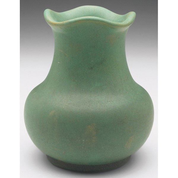 Teco vase, #233, designed by F. Albert: Teco vase, #233, designed by F. Albert, good green matte glaze, impressed marks, 4.25"w x 5"h