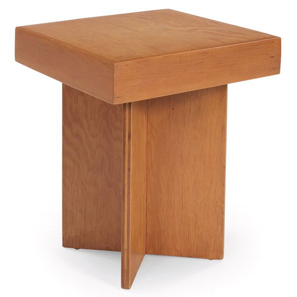 Frank Lloyd Wright table, from the Thomas E. Keys: Frank Lloyd Wright table, from the Thomas E. Keys Residence, Rochester, Minnesota, 1950, in the Usonian style with a square top on a cruciform base, original finish, 16"w x 16"d x 18"h, very good cond