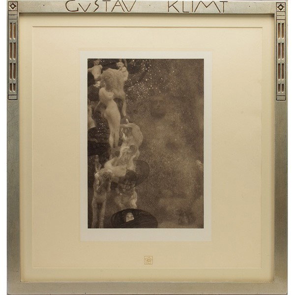 Gustav Klimt from the first edition portfolio, Unt: Gustav Klimt (Austrian, 1862-1918), from the first edition portfolio, Untitled, collotype, signed, framed, image: 12.75" x 8.5", overall: 22" x 21"