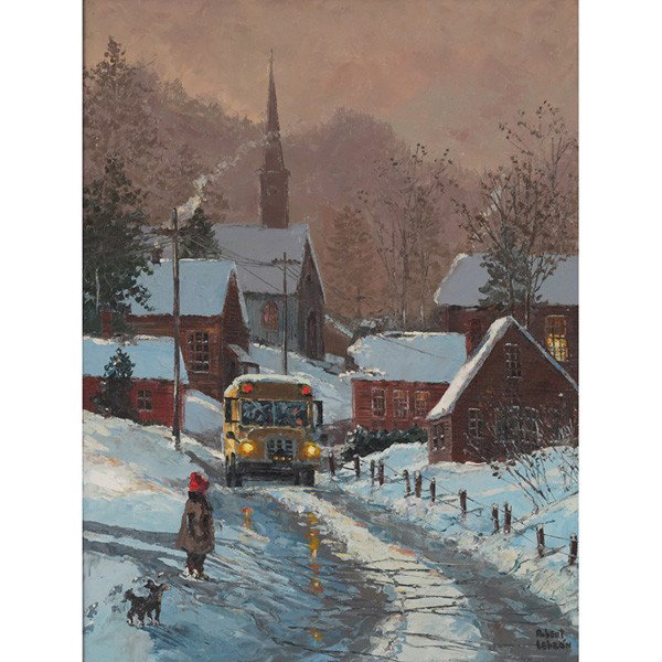 Robert Lebron (American, b. 1928) "School Bus,": Robert Lebron (American, b. 1928) "School Bus," c. 1975, oil on canvas, 24" x 18", signed lower right, framed
