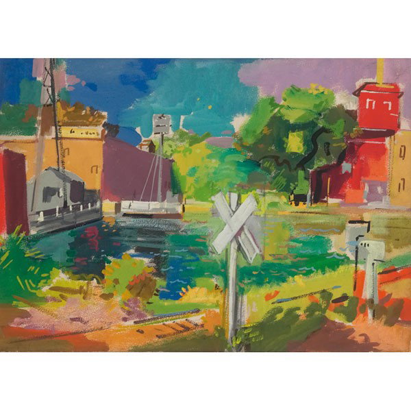 Edgar A. Rupprecht (American, 1889-1954) "Industri: Edgar A. Rupprecht (American, 1889-1954) "Industrial Scenes" and "Townscape," c. 1940, group of three watercolors, (one shown), each approximately: 14" x 19", one signed, one with R. H. Love Galleries