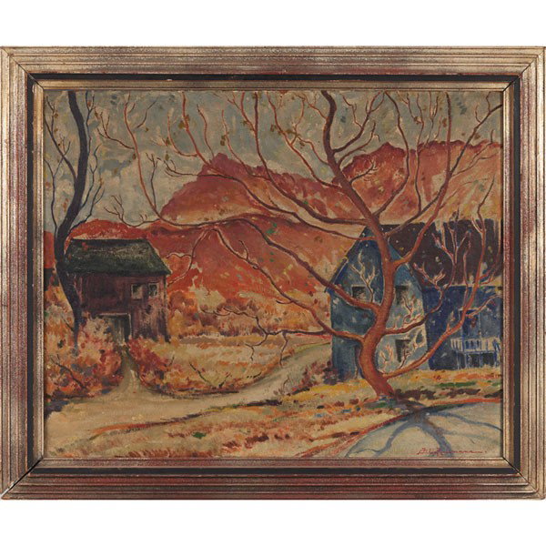 Felix Russman (American, 1888-1962) "In the Hills : Felix Russman (American, 1888-1962) "In the Hills (Autumn)," c. 1920, oil on masonite, 24" x 30", signed lower right, titled on period label on verso, framed