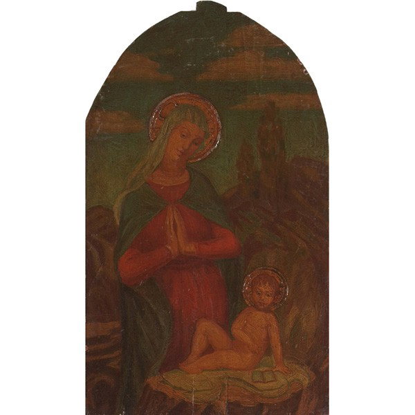 Paul Kauvar Smith (American, 1893- 1979) "Mother a: Paul Kauvar Smith (American, 1893- 1979) "Mother and Child," c. 1930, oil on panel, 19.5" x 11.5", initialed on verso, unframed