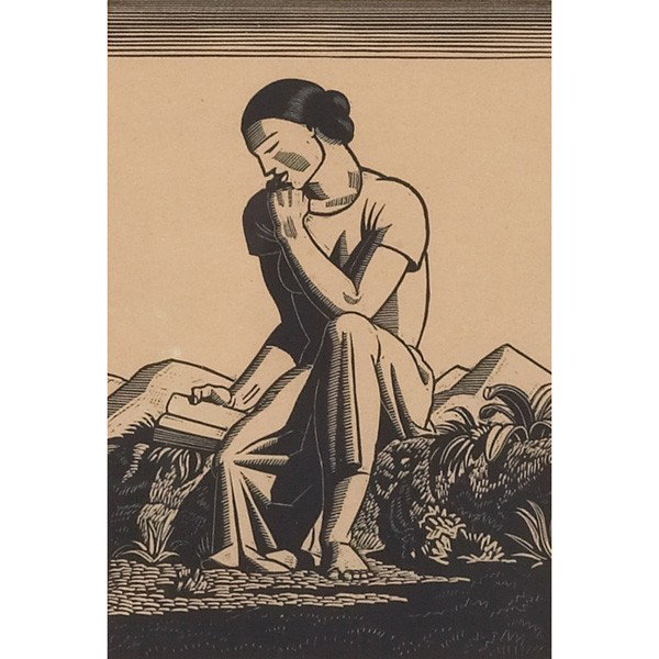 Rockwell Kent (American, 1882-1971) "The Reader,": Rockwell Kent (American, 1882-1971) "The Reader," 1933, wood engraving, 5.25" x 3.5", pencil signed, edition of 150, framed