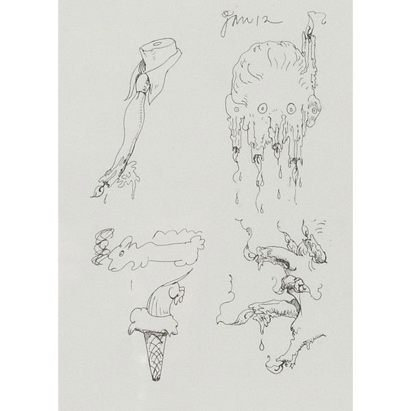 Claes Oldenburg (Swedish/American, b. 1929) "Plate: Claes Oldenburg (Swedish/American, b. 1929) "Plate 45 from 'Notes in Hand'," 1972, lithograph, 5.75" x 4", pencil signed and numbered, edition of 100, Gimpel Gallery label on verso, New York, framed