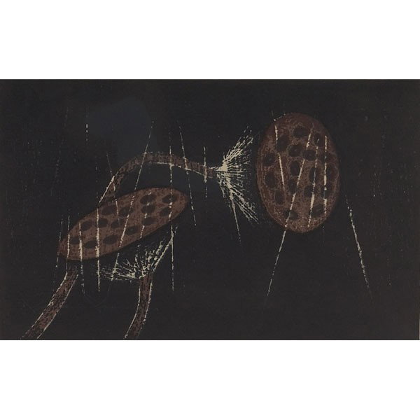 Kaoru Kawano (Japanese, 1916-1965) "Owls" and "See: Kaoru Kawano (Japanese, 1916-1965) "Owls" and "Seed Pods," c. 1940, pair of woodcuts, (one shown), larger: 10.25" x 14.75", both pencil signed, framed