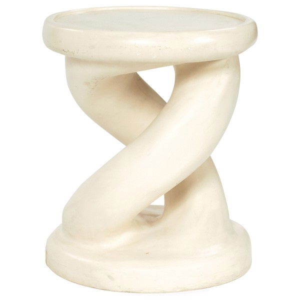 Michael Taylor plaster occasional table, round top: Michael Taylor plaster occasional table, round top and base connected by twisted supports, original finish, 18.5"dia. x 22.5"h, very good condition