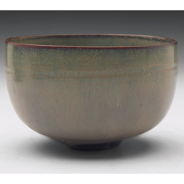 Gertrude and Otto Natzler bowl, red clay, covered : Gertrude and Otto Natzler bowl, red clay, covered in a gray and blue glaze, signed, 4.5"w x 2.75"h