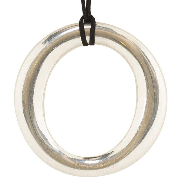 Elsa Peretti pendant, by Tiffany and Co., sterling: Elsa Peretti pendant, by Tiffany and Co., sterling, black silk cord, stamped "Tiffany and Co. Elsa Peretti 925 Spain", 2"w x 2"h, cord is 32"l, very good original condition