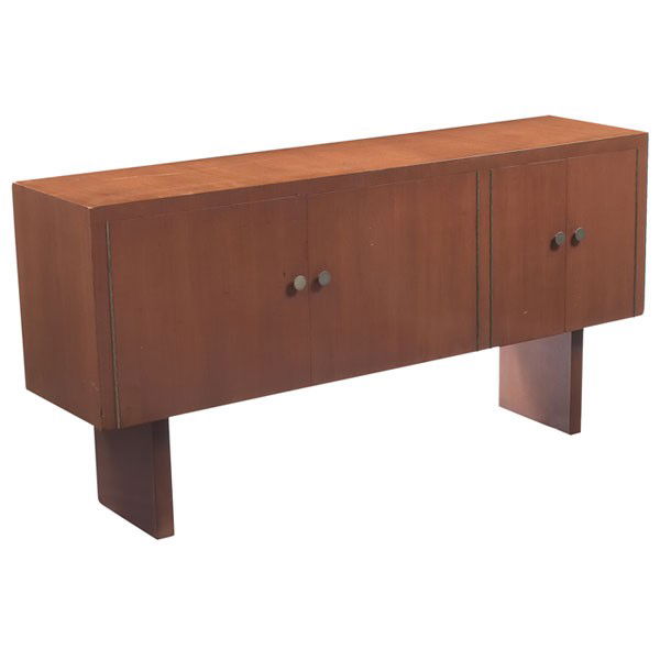 William Lescaze credenza, USA, 1941, designed for: William Lescaze credenza, USA, 1941, designed for the Mittelmann family, New York, mahogany cabinet on plinth bases with four doors with the original aluminum knobs, two doors at left conceal twelve o
