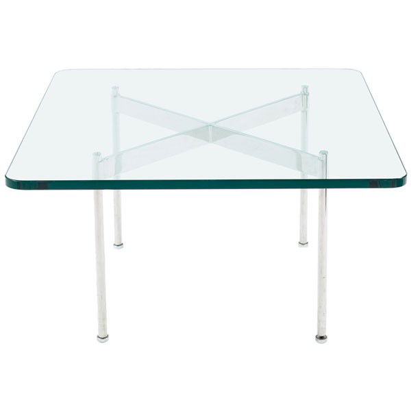 Ward Bennett "4-Leg Claw" coffee table, by Bricke: Ward Bennett "4-Leg Claw" coffee table, by Brickel, c.1972, polished steel base supports the original thick glass top, 30"w x 30"d x 16.5"h, excellent original condition