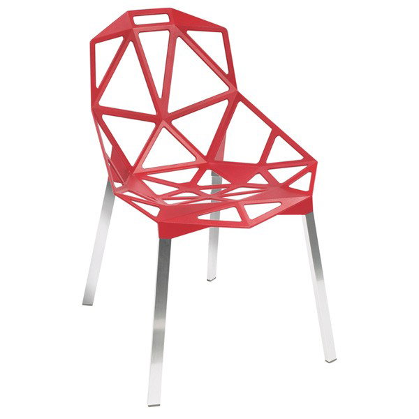 Konstantin Grcic "Chair One" chair, by Magis, alu: Konstantin Grcic "Chair One" chair, by Magis, aluminum, original red finish to seat, polished aluminum legs, stamped "Magis Made In Italy Konstantin Grcic Chair One", 21.25"w x 26"d x 32.5"h, excellen