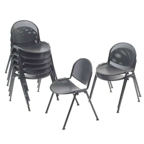 Roberto Lucci & Paolo Orlandini "Modulamm" chairs: Roberto Lucci and Paolo Orlandini "Modulamm" stacking chairs, set of 9, by Lamm, 1970s, black enameled steel with mesh seat and back, 22"w x 21"d x 30.5"h, original finish, some wear to finish, good c