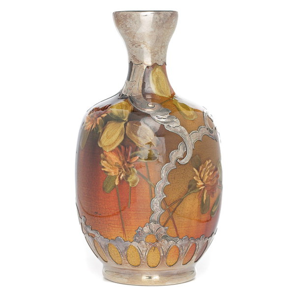 Rookwood vase, Standard glaze, silver overlay,