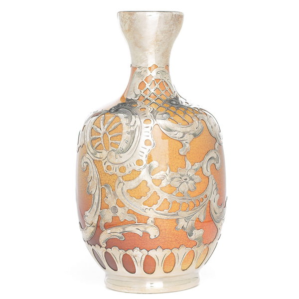 Rookwood vase, Standard glaze, silver overlay, - 2