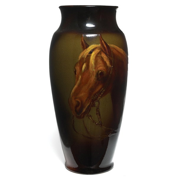 Rozane vase, shouldered form brown glaze