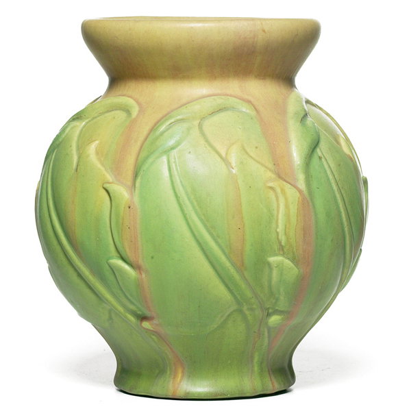 Roseville Velmoss vase, bulbous form 8"