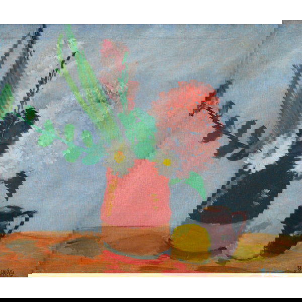 Bessie Hoover Wessel, Still Life, oil on canvas: Bessie Hoover Wessel (American), "Floral Still Life", oil on canvas, signed, framed, 21" x 17.5". Cincinnati painter.