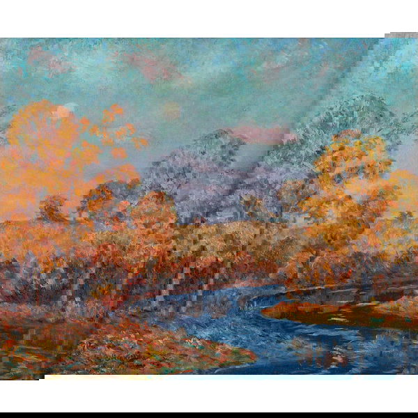 Carl Oscar August Erickson, "Minnehaha Creek, MN": Carl Oscar August Erickson (American, 1891-1958), "Minnehaha Creek, Minneapolis", c. 1939; oil/canvas, 18" x 22", signed, titled. Chicago painter. Erickson studied at the Chicago Academy of Fine Art a