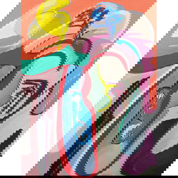 Bill Barrett, "Natural Boogie VIII", acrylic: Bill Barrett (American, b. 1934), "Natural Boogie VIII", 1995; acrylic/canvas, 24" x 17.75", signed, title and date on verso. Barrett regularly exhibits at the Navy Pier in Chicago. summers. Painter a