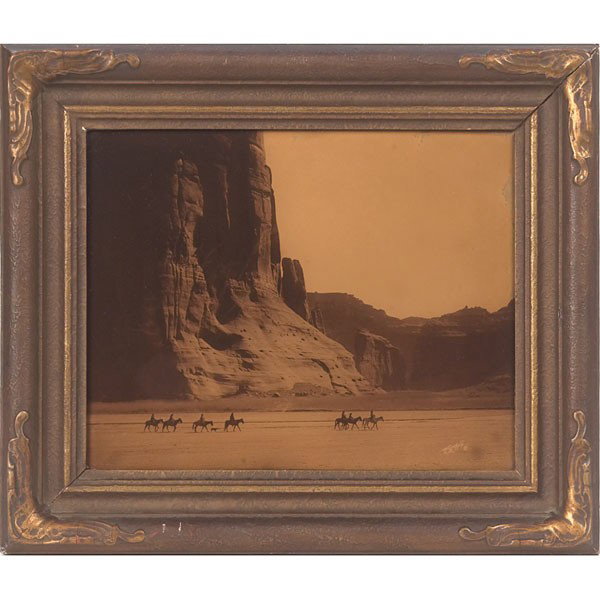 Edward Sheriff Curtis orotone, "Canon de Chelly," : Edward Sheriff Curtis orotone, "Canon de Chelly," important image signed in negative lower right, original label attached to verso, 9.5" x 7.5", held in original Curtis Studios frame