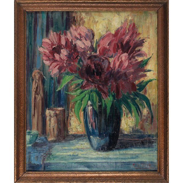 Charles S. Todd (American, 1886-), "Still Life wit: Charles S. Todd (American, 1886-), "Still Life with Peonies," oil on canvas, 26.5" x 21.5", signed, framed