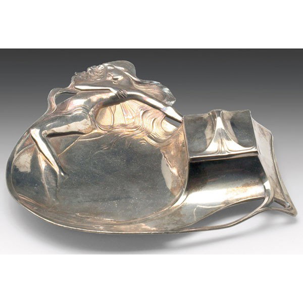 WMF inkwell, pewter, round form with Art Nouveau n
