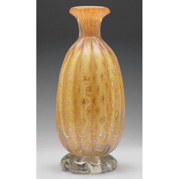 Italian vase, large form in clear ribbed glass, in