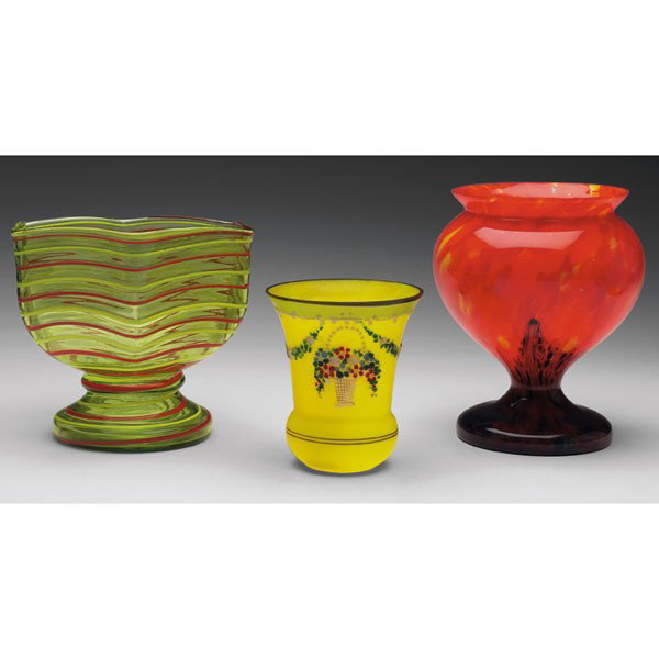 Czech vase, hexagonal shape in green glass with re