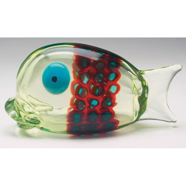 Cenedese glass fish, bulbous body in green glass w