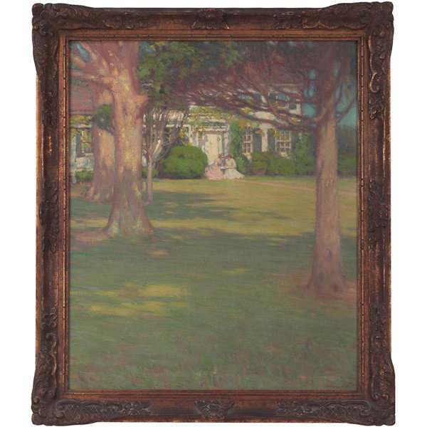 Marshall T. Fry (American, b. 1878) "Through the T: Marshall T. Fry (American, b. 1878) "Through the Trees," c. 1915, oil on canvas, 30" x 25", signed lower right, titled on period label on verso, framed