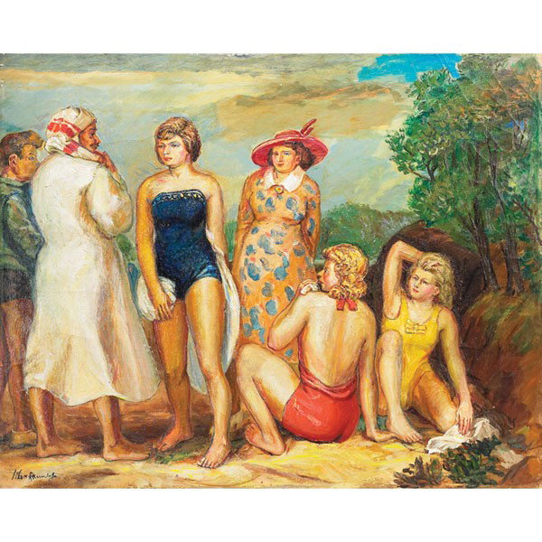 Glen Ranney (American, 1896-1959) "The Bathers": Glen Ranney (American, 1896-1959) "The Bathers", c. 1940, oil on canvas, 24" x 30", signed lower left, unframed