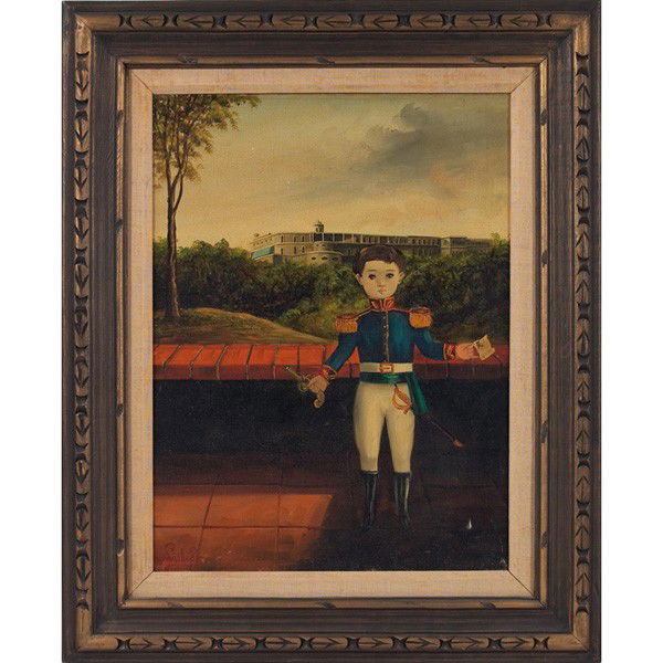 Agapito Labios (Mexican, 1898-1996) "Portrait of a: Agapito Labios (Mexican, 1898-1996) "Portrait of a Boy," c. 1960, oil on canvas, 24" x 18", signed lower left, Carnaval de Ninas Mejicanas label on verso, framed