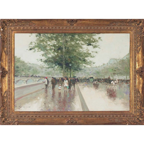 Andre Gisson (American, 1921-2003) "Paris Street S: Andre Gisson (American, 1921-2003) "Paris Street Scene," c. 1960, oil on canvas, 24" x 36", signed lower left, framed