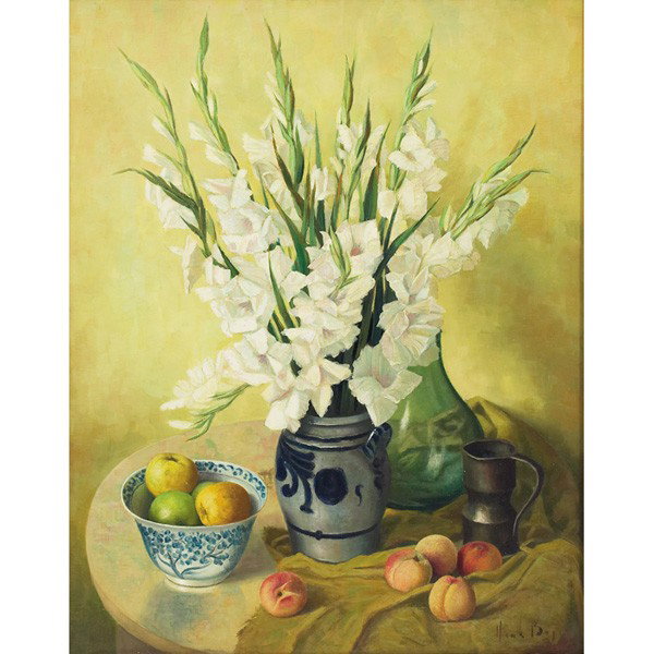 Henk Bos (Dutch, 1901-1979) "Still Life,": Henk Bos (Dutch, 1901-1979) "Still Life," c. 1940, oil on canvas, 40" x 32", signed lower right, framed