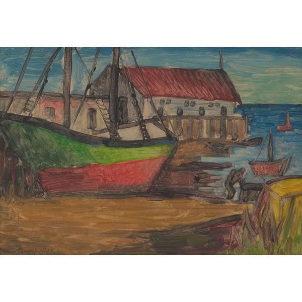 Blanche Lazzell (American, 1878-1956) "Provincetow: Blanche Lazzell (American, 1878-1956) "Provincetown," 1934, color monotype, 9.5" x 13.25", pencil signed and dated lower left, framed