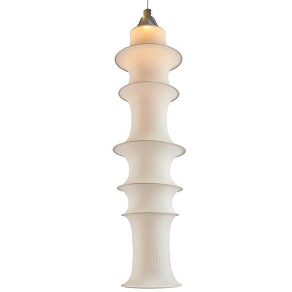 Set of three Bruno Munari "Falkland" hanging lamps: Three Bruno Munari "Falkland" hanging lamps, one shown, by Danese, Italy, collapsible fabric shade, aluminum fittings, signed with Danese clear decal, two not shown are in their original boxes, 15"dia